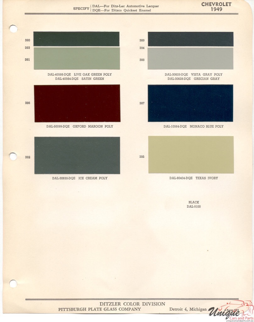 1949 Chev Paint Charts PPG 1